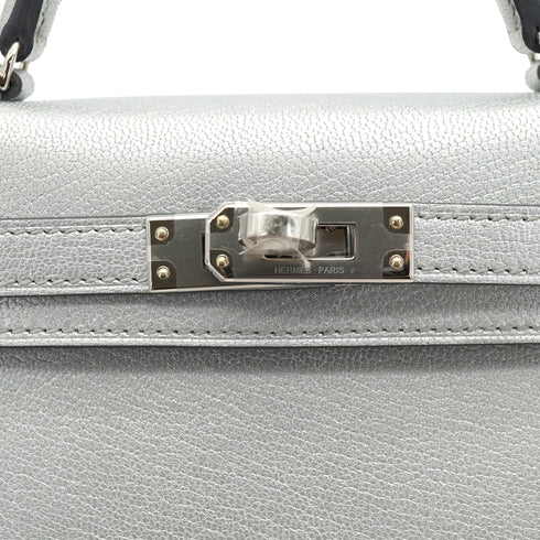 HERMES KELLY MINI 2 ARGENT CHEVRE CHAMKILA HAND SHOULDER BAG 2026 G STAMP PALLADIUM HARDWARE 90331853