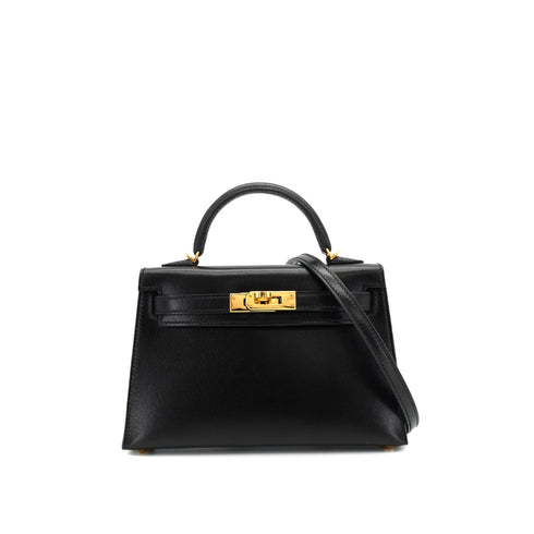 HERMES KELLY MINI 2 BLACK BOX CALF HAND SHOULDER BAG 2025 K STAMP GOLD HARDWARE 90335040