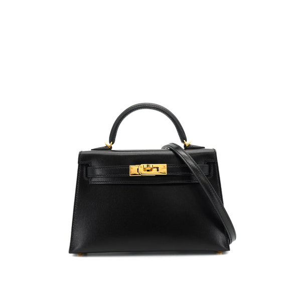 HERMES KELLY MINI 2 BLACK BOX CALF HAND SHOULDER BAG 2025 K STAMP GOLD HARDWARE 90335040