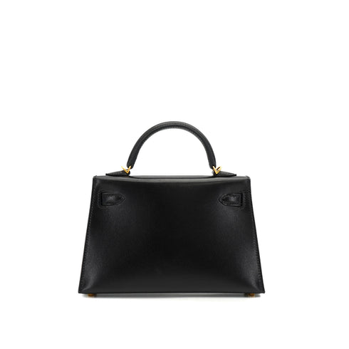HERMES KELLY MINI 2 BLACK BOX CALF HAND SHOULDER BAG 2025 K STAMP GOLD HARDWARE 90335040