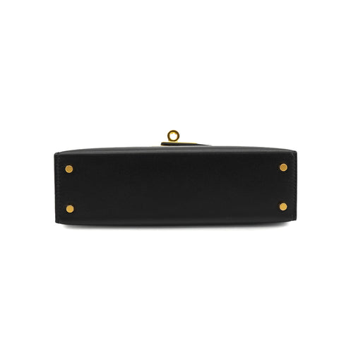 HERMES KELLY MINI 2 BLACK BOX CALF HAND SHOULDER BAG 2025 K STAMP GOLD HARDWARE 90335040