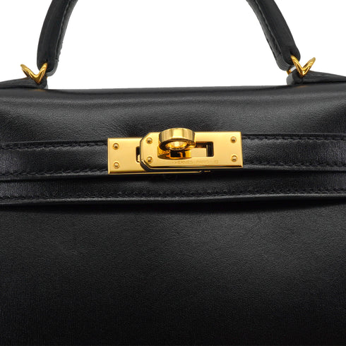 HERMES KELLY MINI 2 BLACK BOX CALF HAND SHOULDER BAG 2025 K STAMP GOLD HARDWARE 90335040