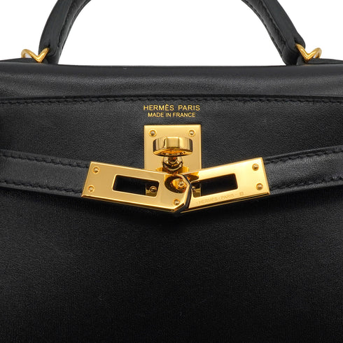 HERMES KELLY MINI 2 BLACK BOX CALF HAND SHOULDER BAG 2025 K STAMP GOLD HARDWARE 90335040