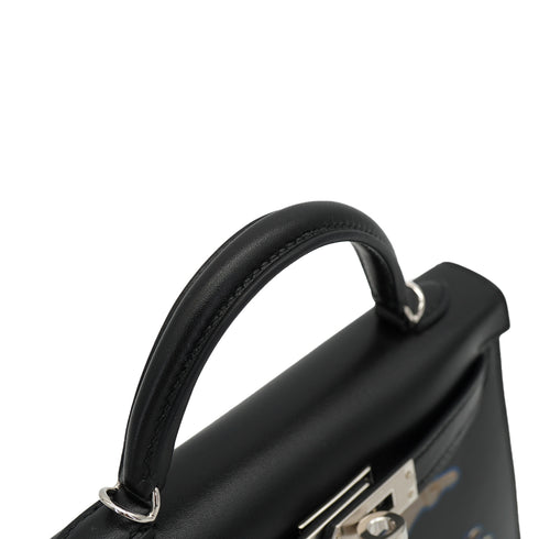 HERMES KELLY MINI 2 CHEVAL DE BOIS BLACK TADELAKT HAND SHOULDER BAG 2024 W STAMP PALLADIUM HARDWARE 90331234