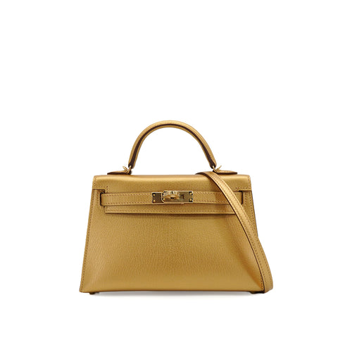 HERMES KELLY MINI 2 DORE CHEVRE CHAMKILA HAND SHOULDER BAG 2026 G STAMP PALLADIUM HARDWARE 90344348