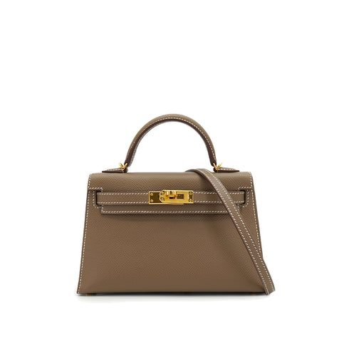 HERMES KELLY MINI 2 ETOUPE EPSOM HAND SHOULDER BAG 2021 Z STAMP GOLD HARDWARE 90334131