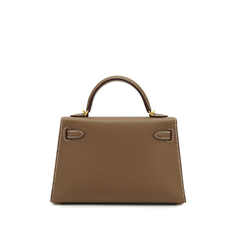 HERMES KELLY MINI 2 ETOUPE EPSOM HAND SHOULDER BAG 2021 Z STAMP GOLD HARDWARE 90334131