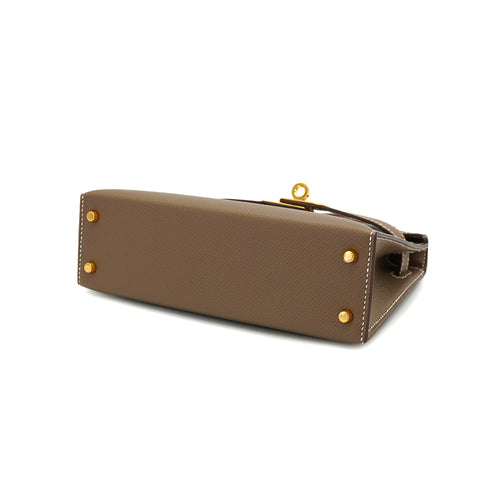HERMES KELLY MINI 2 ETOUPE EPSOM HAND SHOULDER BAG 2021 Z STAMP GOLD HARDWARE 90334131