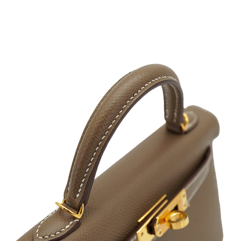 HERMES KELLY MINI 2 ETOUPE EPSOM HAND SHOULDER BAG 2021 Z STAMP GOLD HARDWARE 90334131