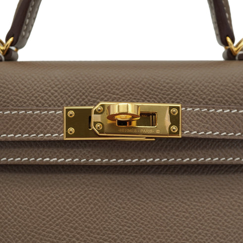 HERMES KELLY MINI 2 ETOUPE EPSOM HAND SHOULDER BAG 2021 Z STAMP GOLD HARDWARE 90334131
