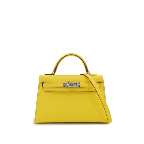HERMES KELLY MINI 2 LIME GRIS PALE CHEVRE SWIFT HAND SHOULDER BAG 2025 K STAMP PALLADIUM HARDWARE 90325343