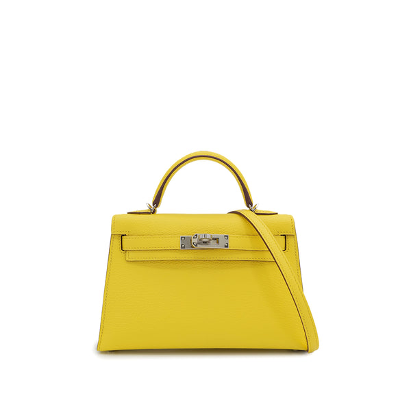 HERMES KELLY MINI 2 LIME GRIS PALE CHEVRE SWIFT HAND SHOULDER BAG 2025 K STAMP PALLADIUM HARDWARE 90325343