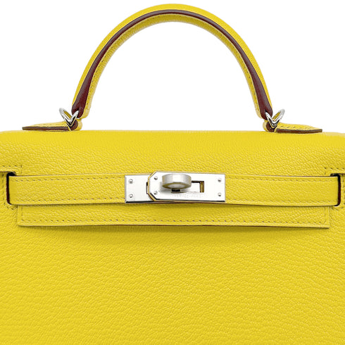 HERMES KELLY MINI 2 LIME GRIS PALE CHEVRE SWIFT HAND SHOULDER BAG 2025 K STAMP PALLADIUM HARDWARE 90325343
