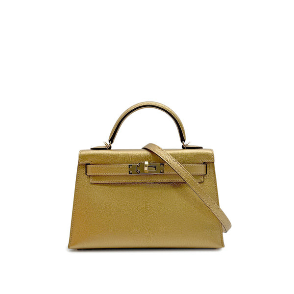 HERMES KELLY MINI 2 NEW DORE CHEVRE CHAMKILA HAND SHOULDER BAG 2024 W STAMP GOLD HARDWARE 90317779