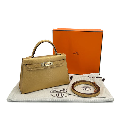 HERMES KELLY MINI 2 NEW DORE CHEVRE CHAMKILA HAND SHOULDER BAG 2025 K STAMP GOLD HARDWARE 90319696