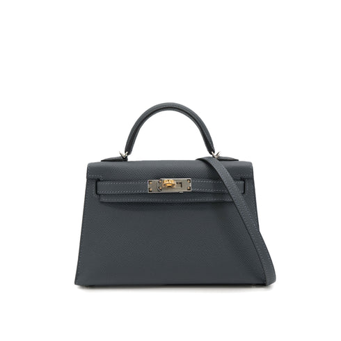 HERMES KELLY MINI 2 SELLIER GRIS MISTY VEAU EPSOM HAND SHOULDER BAG 2024 W STAMP ELECTRUM HARDWARE 90323187