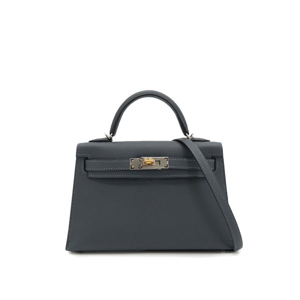 HERMES KELLY MINI 2 SELLIER GRIS MISTY VEAU EPSOM HAND SHOULDER BAG 2024 W STAMP ELECTRUM HARDWARE 90323187