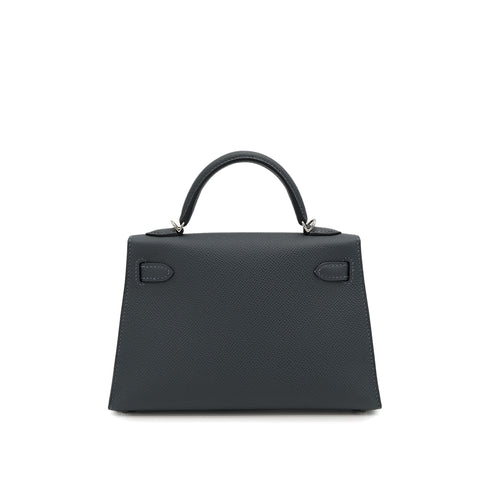 HERMES KELLY MINI 2 SELLIER GRIS MISTY VEAU EPSOM HAND SHOULDER BAG 2024 W STAMP ELECTRUM HARDWARE 90323187