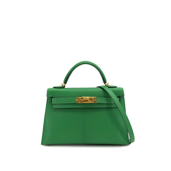 HERMES KELLY MINI 2 SELLIER MINT CHEVRE HAND SHOULDER BAG 2021 Z STAMP GOLD HARDWARE 90314753