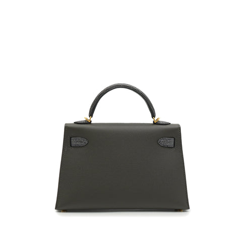 HERMES KELLY MINI 2 TOUCH SELLIER GRAPHITE ARDOISE VEAU MADAME LIZARD HAND SHOULDER BAG 2023 B STAMP GOLD HARDWARE 90345158