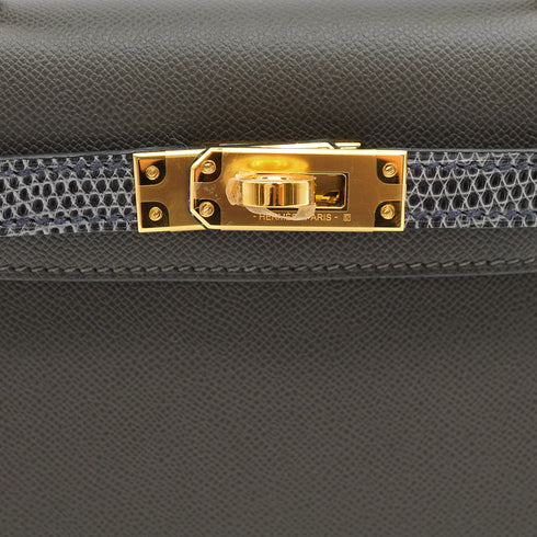 HERMES KELLY MINI 2 TOUCH SELLIER GRAPHITE ARDOISE VEAU MADAME LIZARD HAND SHOULDER BAG 2023 B STAMP GOLD HARDWARE 90345158