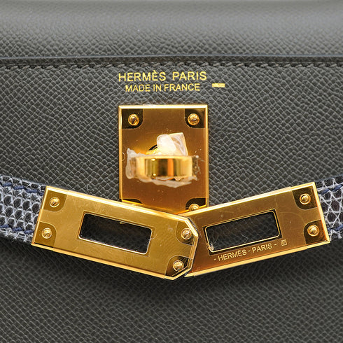 HERMES KELLY MINI 2 TOUCH SELLIER GRAPHITE ARDOISE VEAU MADAME LIZARD HAND SHOULDER BAG 2023 B STAMP GOLD HARDWARE 90345158