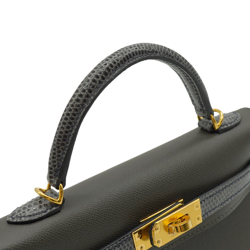 HERMES KELLY MINI 2 TOUCH SELLIER GRAPHITE ARDOISE VEAU MADAME LIZARD HAND SHOULDER BAG 2023 B STAMP GOLD HARDWARE 90345158
