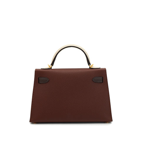 HERMES KELLY MINI 2 TRICOLOR SELLIER TERRE EBENE CRAIE VEAU EPSOM HAND SHOULDER BAG 2026 G STAMP GOLD HARDWARE 90335892