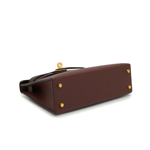 HERMES KELLY MINI 2 TRICOLOR SELLIER TERRE EBENE CRAIE VEAU EPSOM HAND SHOULDER BAG 2026 G STAMP GOLD HARDWARE 90335892