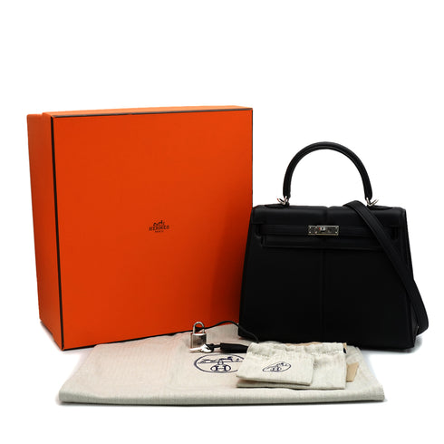 HERMES KELLY PADDED 25 SELLIER BLACK VEAU SWIFT HAND SHOULDER BAG 2022 U STAMP PALLADIUM HARDWARE 90343856