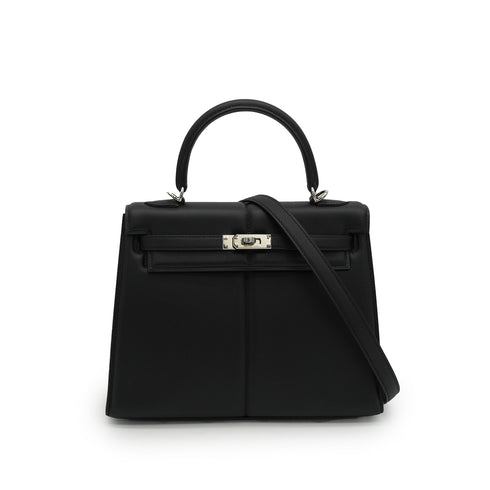 HERMES KELLY PADDED 25 SELLIER BLACK VEAU SWIFT HAND SHOULDER BAG 2022 U STAMP PALLADIUM HARDWARE 90343856