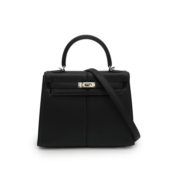 HERMES KELLY PADDED 25 SELLIER BLACK VEAU SWIFT HAND SHOULDER BAG 2022 U STAMP PALLADIUM HARDWARE 90343856