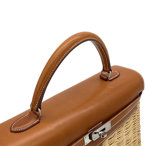 HERMES KELLY PICNIC 35 FAUVE VEAU BARENIA RATTAN HAND BAG 2011 SQUARE O PALLADIUM HARDWARE 90325643