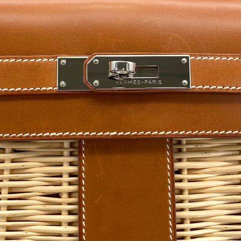 HERMES KELLY PICNIC 35 FAUVE VEAU BARENIA RATTAN HAND BAG 2011 SQUARE O PALLADIUM HARDWARE 90325643