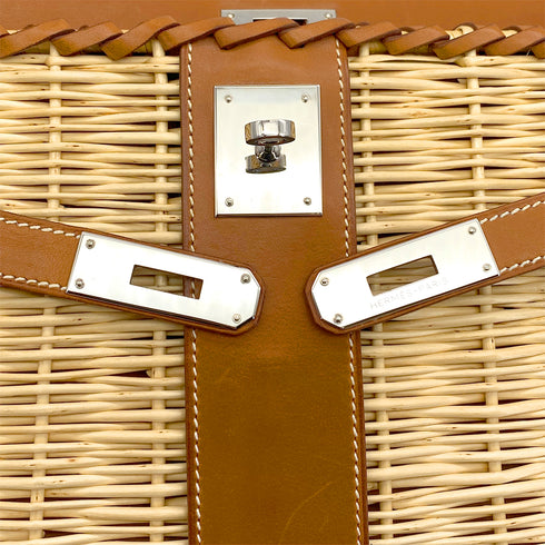 HERMES KELLY PICNIC 35 FAUVE VEAU BARENIA RATTAN HAND BAG 2011 SQUARE O PALLADIUM HARDWARE 90325643