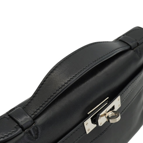 HERMES KELLY POCHETTE MINI SELLIER BLACK GULLIVER HAND BAG 2006 SQUARE J PALLADIUM HARDWARE 90351074