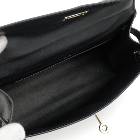 HERMES KELLY POCHETTE MINI SELLIER BLACK GULLIVER HAND BAG 2006 SQUARE J PALLADIUM HARDWARE 90351074