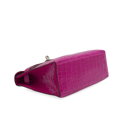 HERMES KELLY POCHETTE MINI SELLIER ROSE SHEHERAZADE CROCODILE ALLIGATOR HAND BAG 2018 C STAMP PALLADIUM HARDWARE 90351045