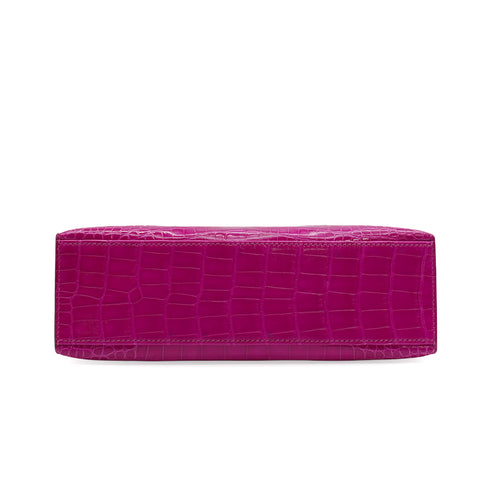 HERMES KELLY POCHETTE MINI SELLIER ROSE SHEHERAZADE CROCODILE ALLIGATOR HAND BAG 2018 C STAMP PALLADIUM HARDWARE 90351045