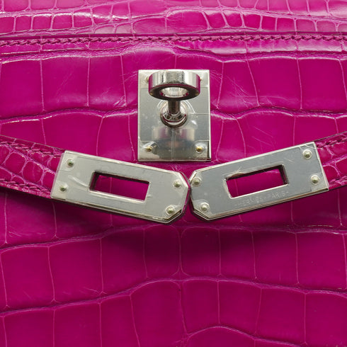 HERMES KELLY POCHETTE MINI SELLIER ROSE SHEHERAZADE CROCODILE ALLIGATOR HAND BAG 2018 C STAMP PALLADIUM HARDWARE 90351045