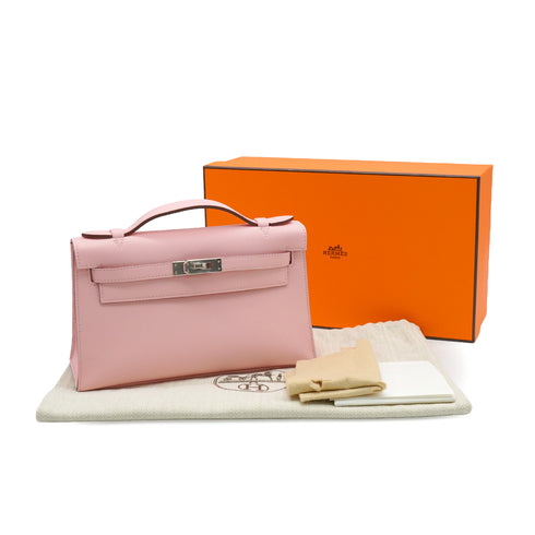 HERMES KELLY POCHETTE ROSE SAKURA VEAU SWIFT HAND BAG 2025 K STAMP PALLADIUM HARDWARE 90331865
