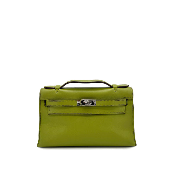 HERMES KELLY POCHETTE SELLIER ANIS GREEN SWIFT HAND BAG 2007 SQUARE K PALLADIUM HARDWARE 90318752