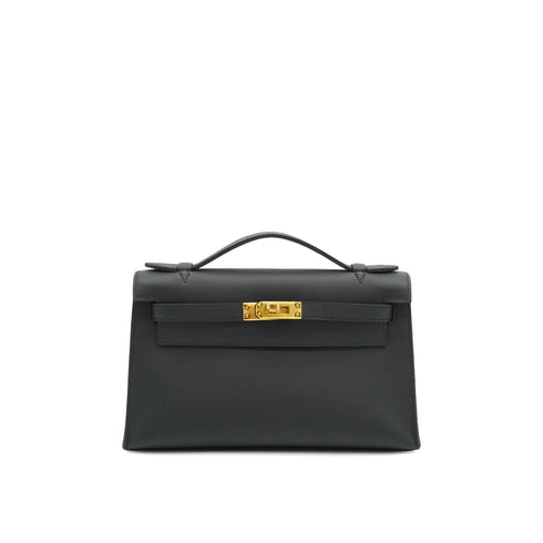 HERMES KELLY POCHETTE SELLIER BLACK VEAU SWIFT HAND BAG 2024 W STAMP GOLD HARDWARE 90331852