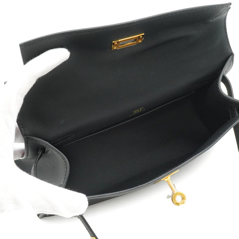 HERMES KELLY POCHETTE SELLIER BLACK VEAU SWIFT HAND BAG 2024 W STAMP GOLD HARDWARE 90331852