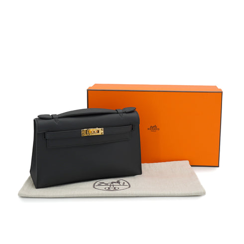 HERMES KELLY POCHETTE SELLIER BLACK VEAU SWIFT HAND BAG 2025 K STAMP GOLD HARDWARE 90330700