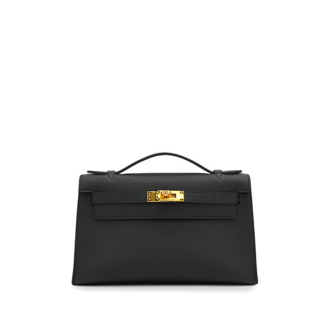 HERMES KELLY POCHETTE SELLIER BLACK VEAU SWIFT HAND BAG 2025 K STAMP GOLD HARDWARE 90330700