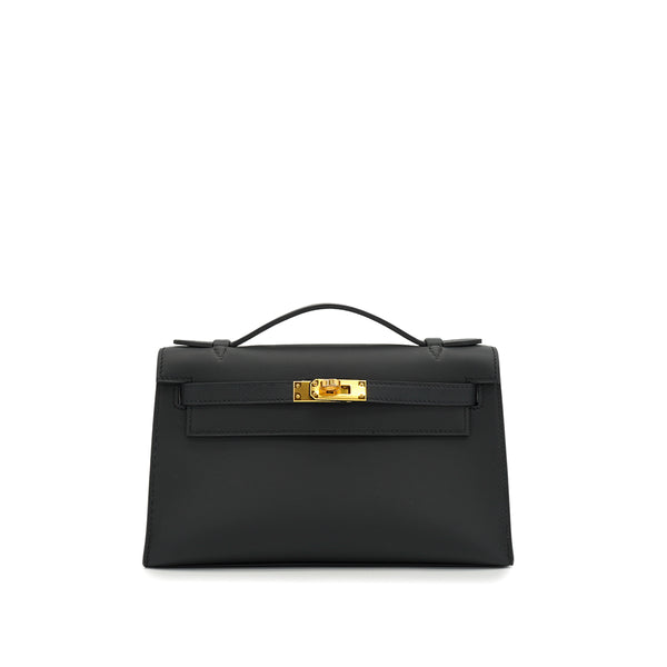 HERMES KELLY POCHETTE SELLIER BLACK VEAU SWIFT HAND BAG 2025 K STAMP GOLD HARDWARE 90330700