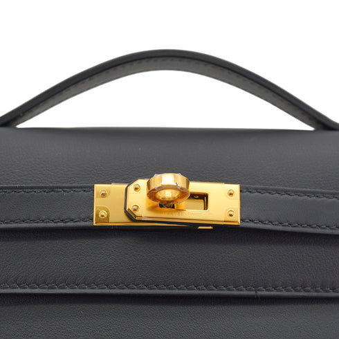 HERMES KELLY POCHETTE SELLIER BLACK VEAU SWIFT HAND BAG 2025 K STAMP GOLD HARDWARE 90330700