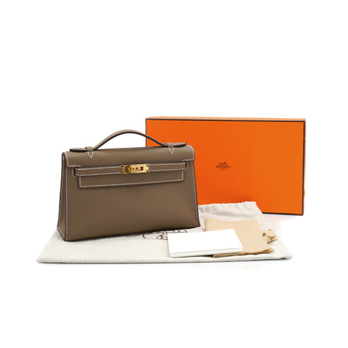HERMES KELLY POCHETTE SELLIER ETOUPE SWIFT HAND BAG 2025 K STAMP GOLD HARDWARE 90333266