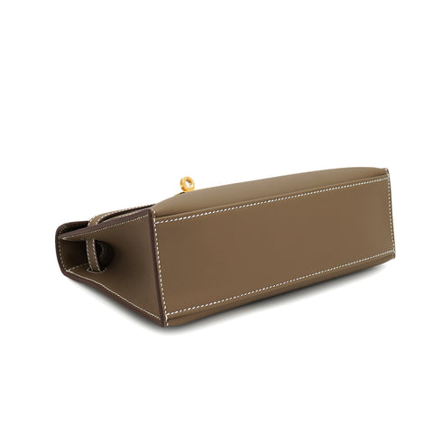 HERMES KELLY POCHETTE SELLIER ETOUPE SWIFT HAND BAG 2025 K STAMP GOLD HARDWARE 90333266